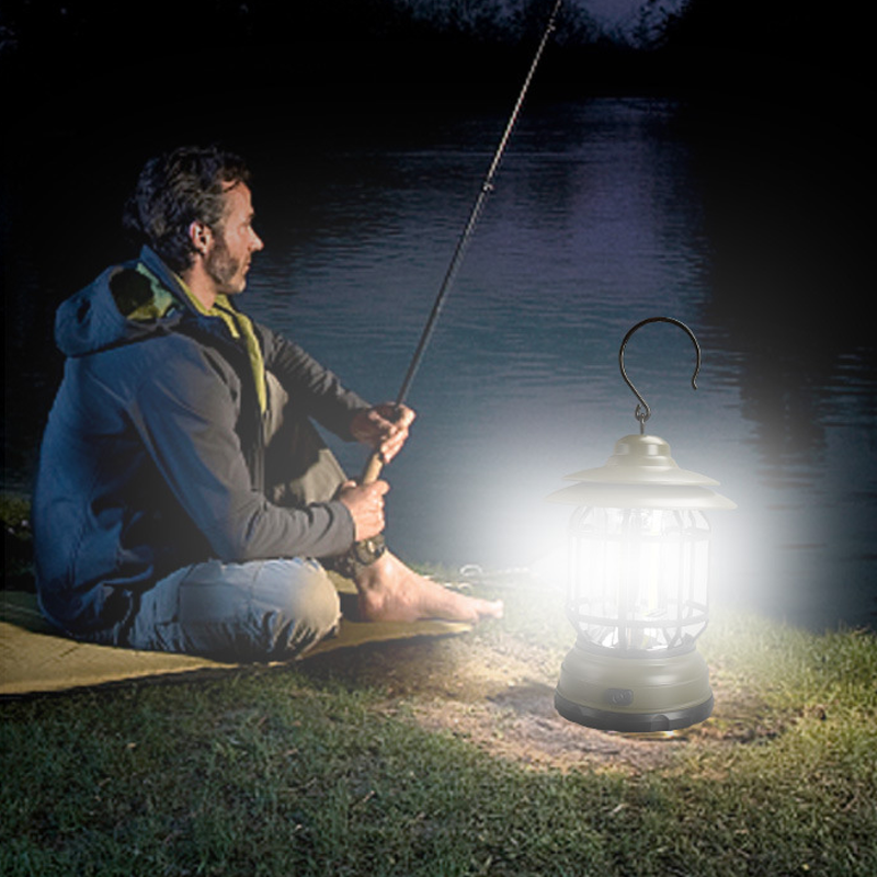 Bærbar LED-lampe i retrostil, batteridrevet og magnetisk, ideell for camping, telt og hage.
