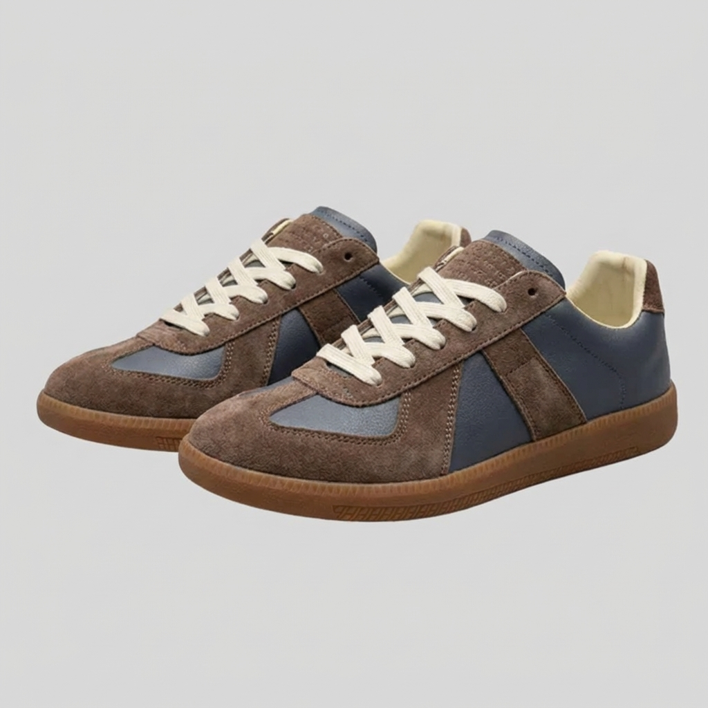 Detalj av menns retro plattformssneakers, svart og hvit. Komfortable fritidssko.