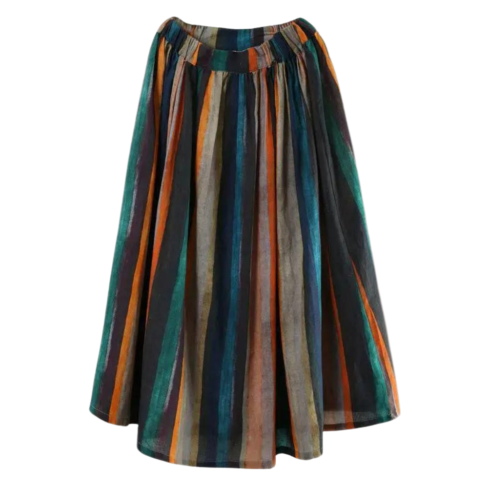 Retro stripet midi skjørt for kvinner, elegant og komfortabelt til hverdag eller fest.