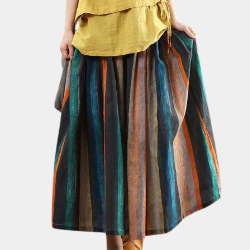 Elegant kvinneskjørt med retro striper, midi-lengde for stil og komfort hele dagen.