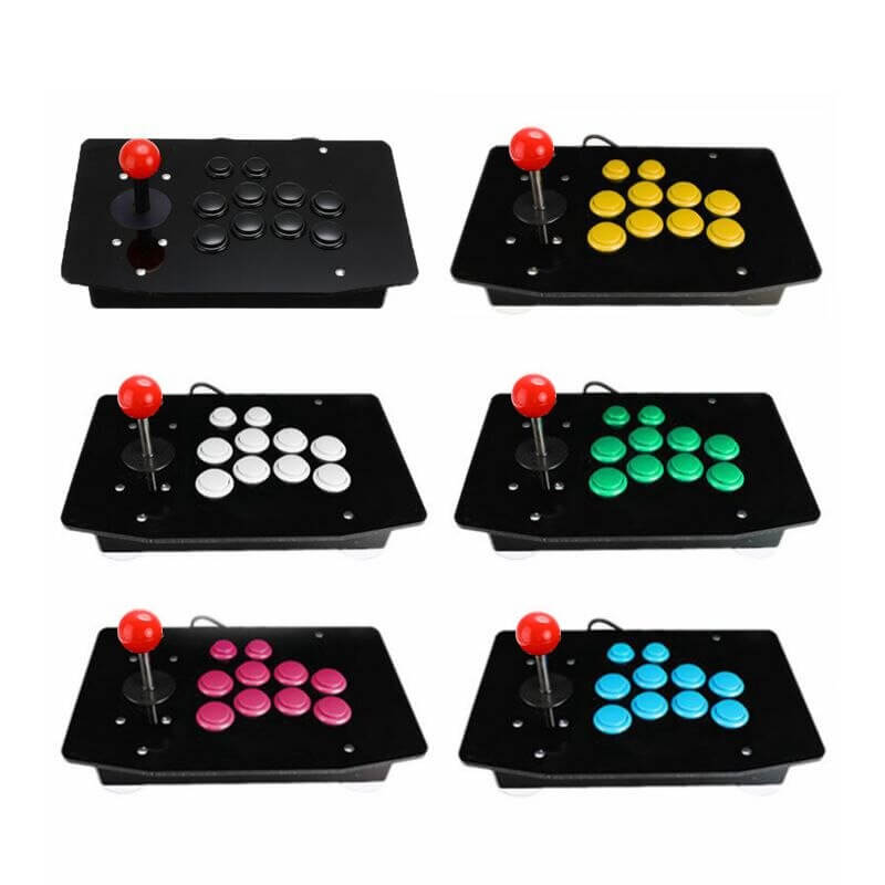 Sort USB arkadejoystick med klassiske knapper. Perfekt pc-tilbehør for gaming-entusiaster.