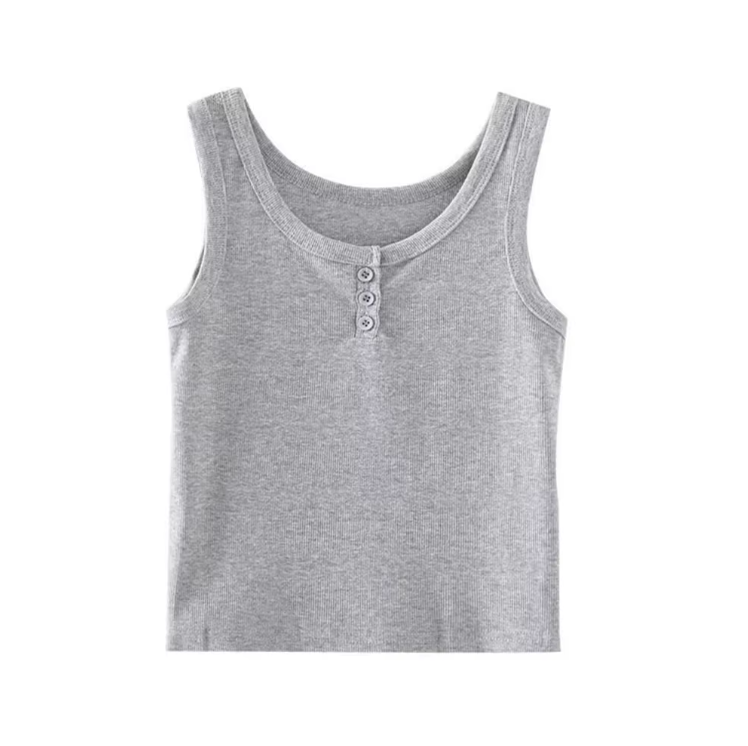 Ribbestrikket tanktop for kvinner med nedknappet front. Komfortabel og stilfull for hverdagsbruk.
