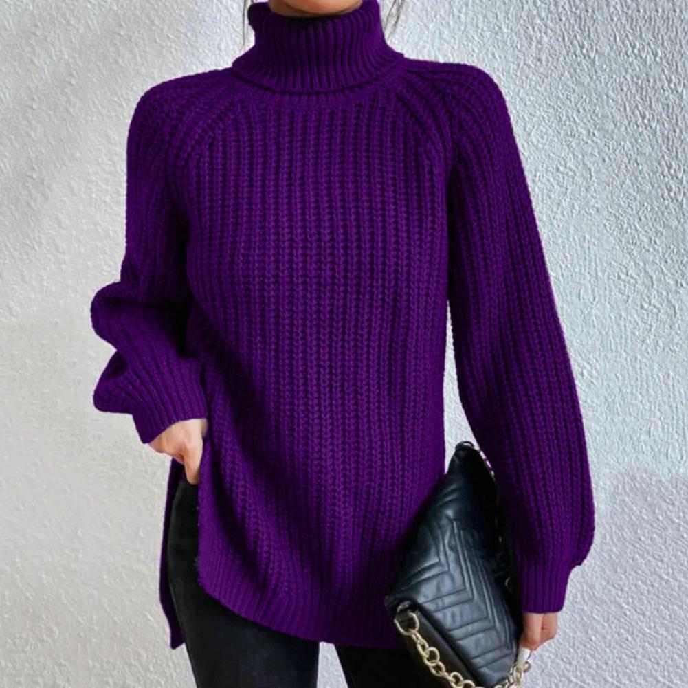 Svart, komfortabel ribbestrikket turtleneck kvinnegenser. Ideell for vintermote med en avslappet passform.