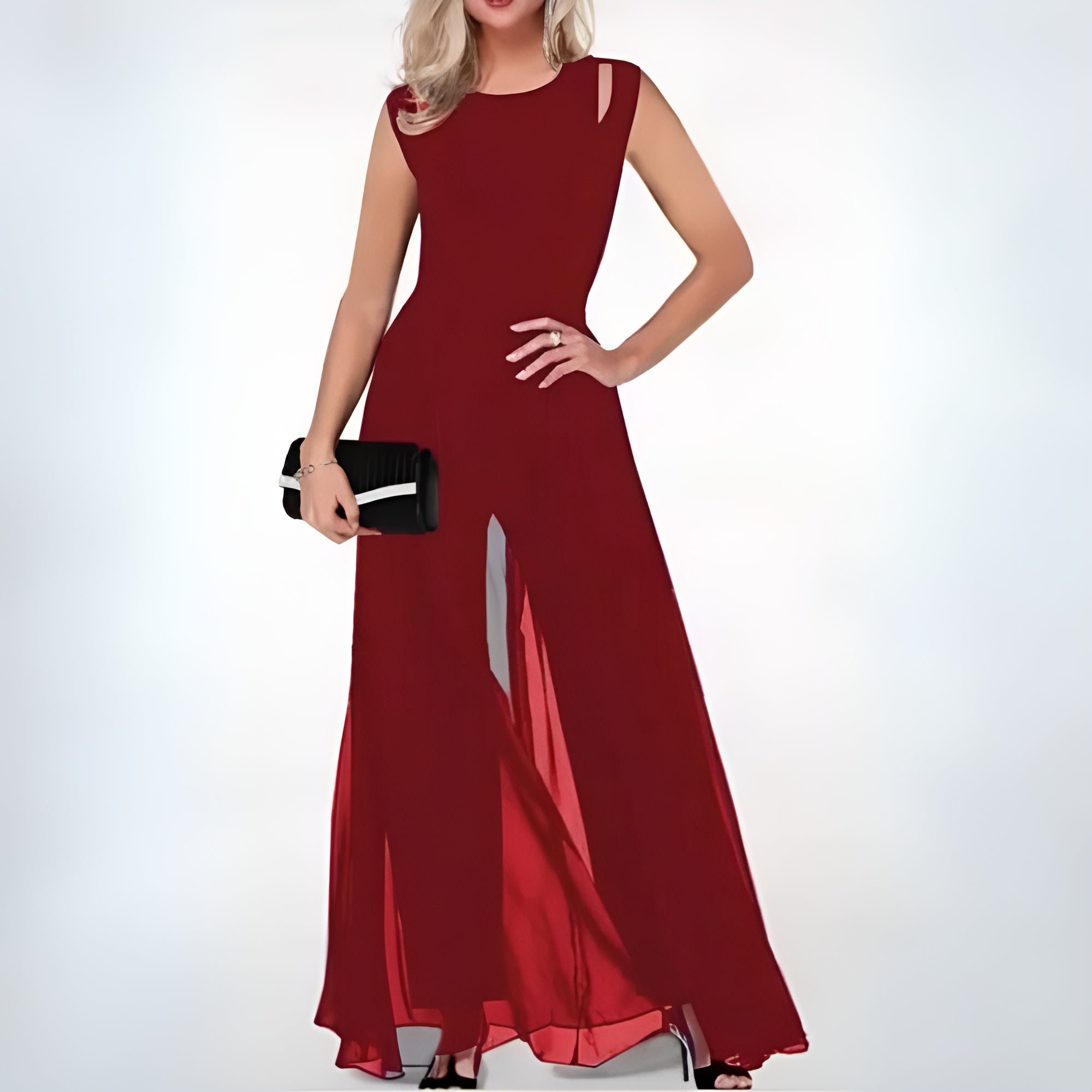 Ärmelloser Damen Jumpsuit mit weitem Bein, sommermodisch und elegant, ideal für warme Tage.