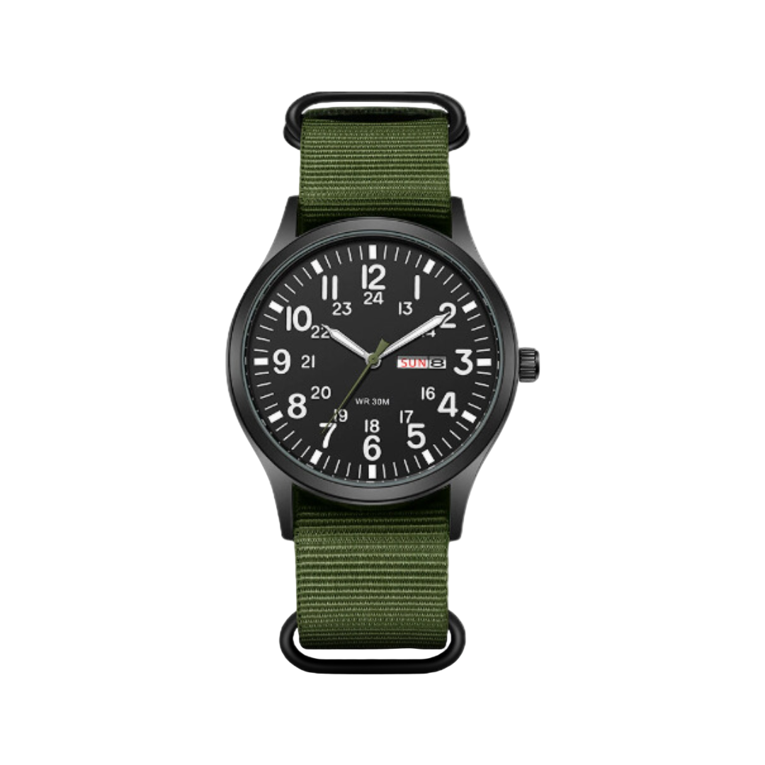 Robust herreklokke i rustfritt stål, vanntett, perfekt for utendørs eventyr og friluftsliv.