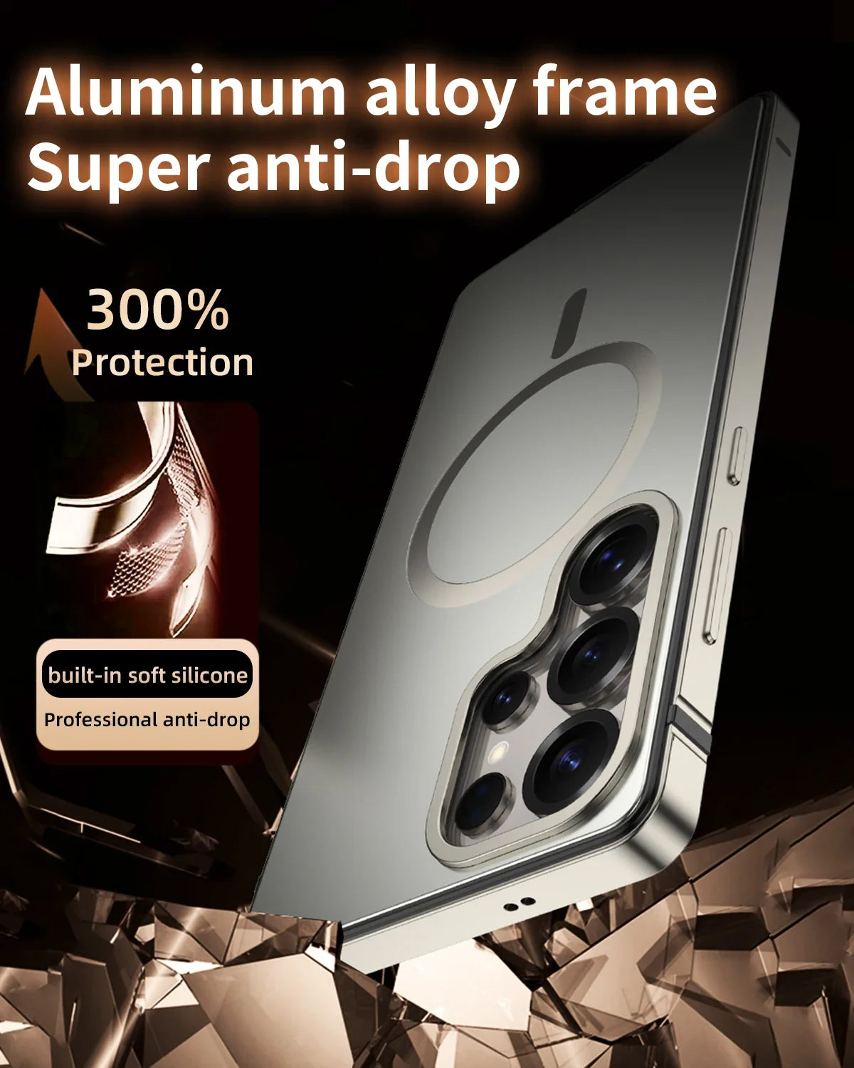 Nærbilde av Samsung Galaxy S25 Ultra mobildeksel med integrert magnetisk lading og forbedret støtbeskyttelse.