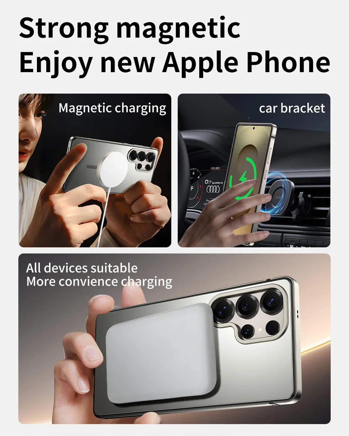Moderne design mobildeksel for Samsung Galaxy S25 Ultra. Sikrer telefonbeskyttelse og enkel magnetisk lading.