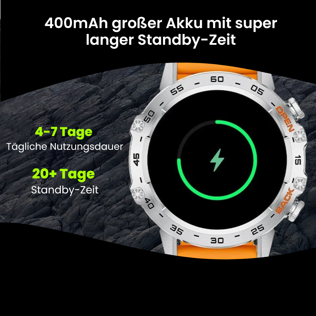 Slitesterk herre smartklokke med lang batterilevetid; robust sportsklokke som tåler alt, for aktivitet.