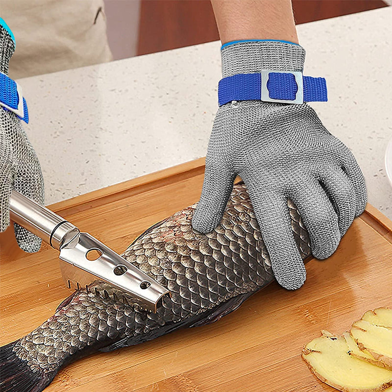 Robuste unisex kuttbestandige arbeidshansker i rustfritt stål mesh for optimal beskyttelse.
