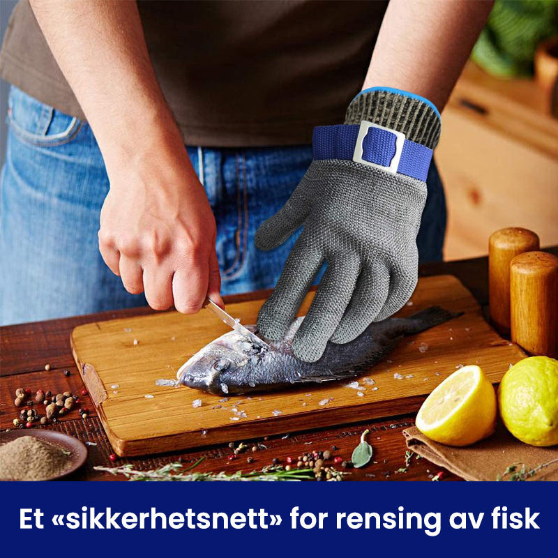 Robuste arbeidshansker i kuttbestandig rustfritt stål nett, allsidig for mange bruksområder.