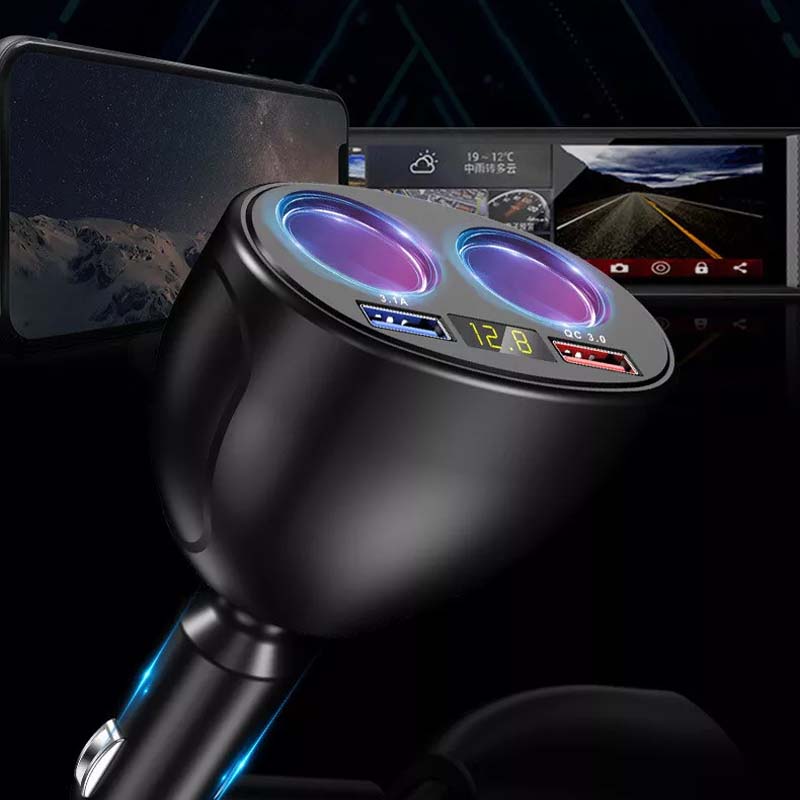 Biltilbehør: Roterbar USB-billader med klart LED-spenningsdisplay for å overvåke batteriet.