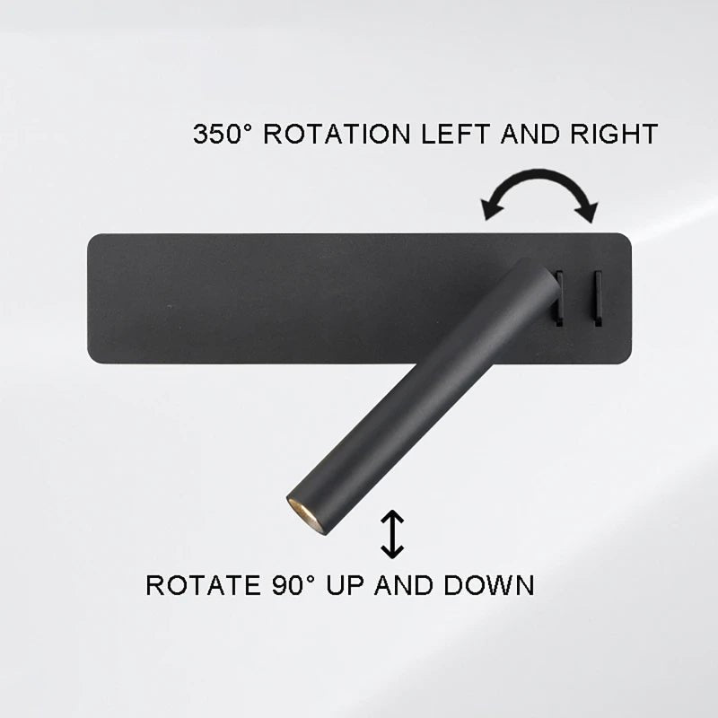 Justerbar LED vegglampe gir stemningslys. Roterbar sengelampe, perfekt som leselampe for soverom.