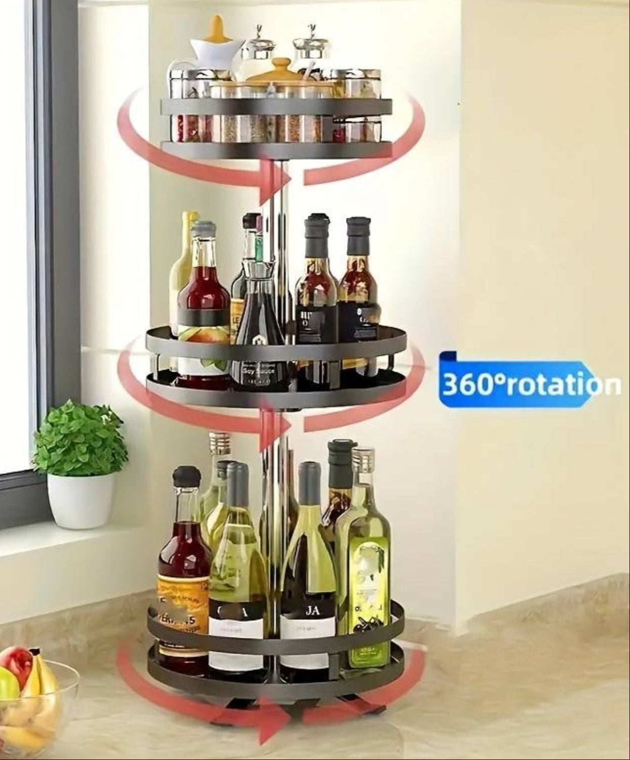 Stilrent roterende oppbevaringsstativ i hvit design. Ideell for smart lagring og ryddighet i ethvert rom.