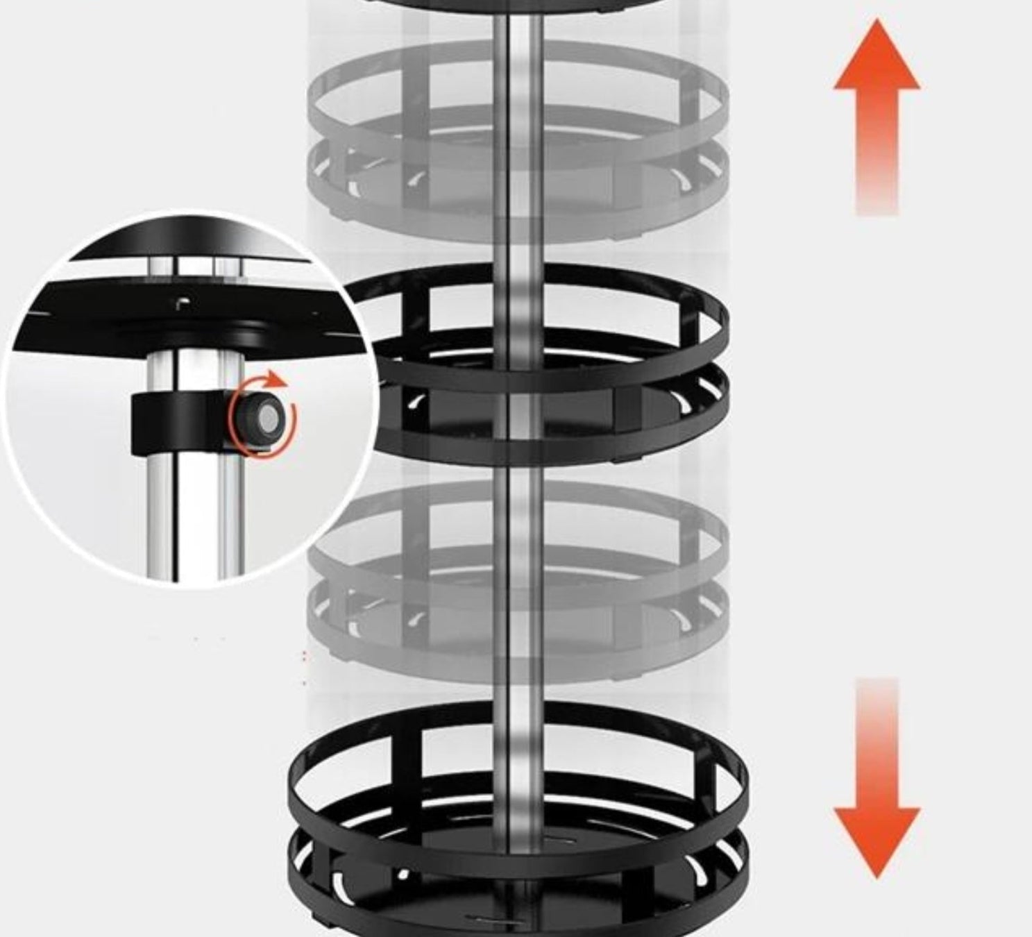 Fyllt roterende hylle med diverse kjøkkenprodukter. Effektiv 360° organisering som sparer verdifull plass.