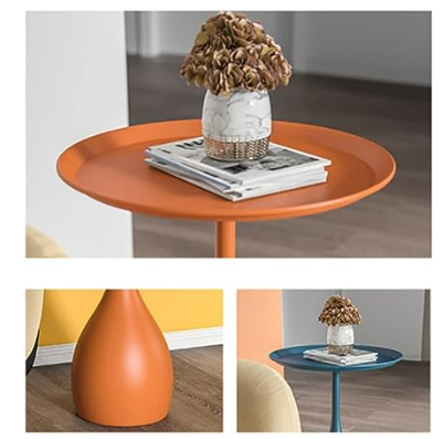 Minimalistisk rundt sidebord i metall, middelalderstil, et funksjonelt og stilig møbel for kontor.
