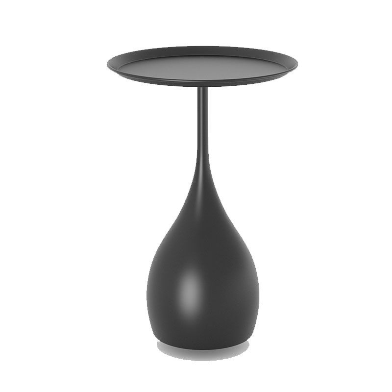 Stilig rundt sidebord i mørkt metall, inspirert av antikk design, ideelt for et moderne hjem.