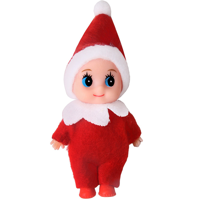 Smilende julebaby-alvedukke, klar for julefestligheter og moro.