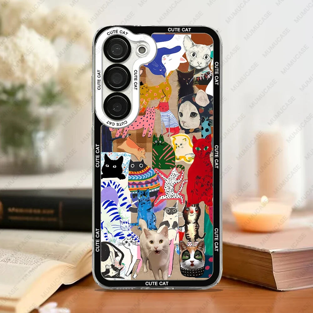 Julegave: Funksjonelt telefondeksel til Samsung Galaxy med søtt kattemotiv. Solid beskyttelse i TPU.