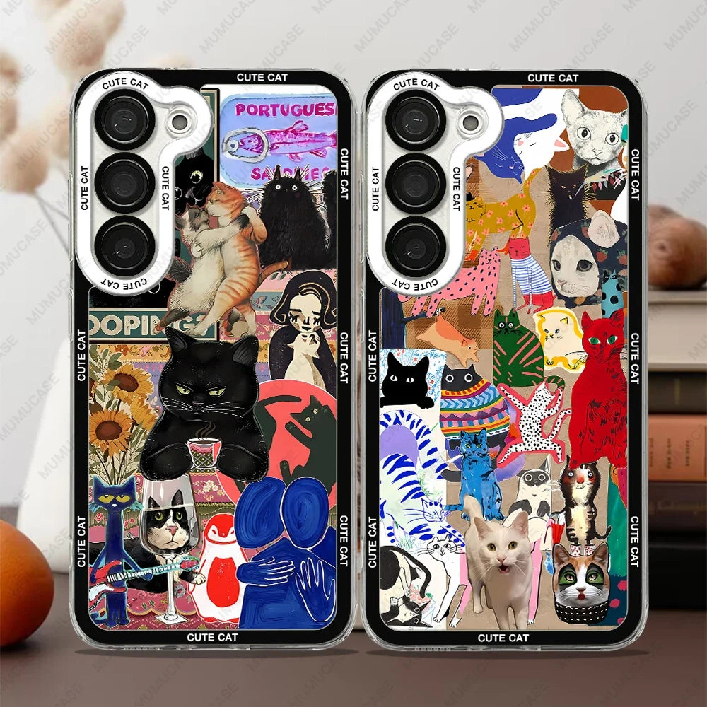 Unisex Samsung Galaxy deksel med lekent kattemotiv. Mykt TPU-materiale for optimal beskyttelse.