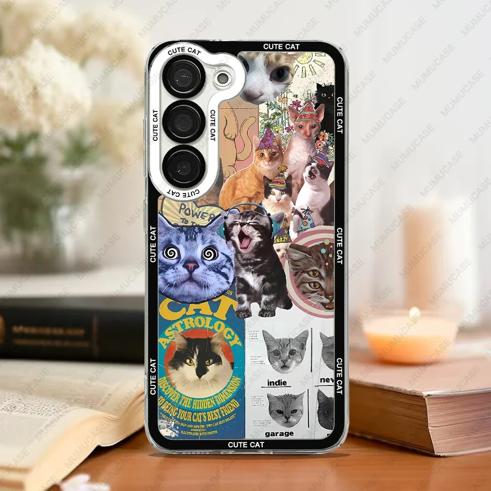 Stilfullt Samsung Galaxy beskyttelsesdeksel med unikt kattemotiv. Mykt TPU for sikker mobilbeskyttelse.