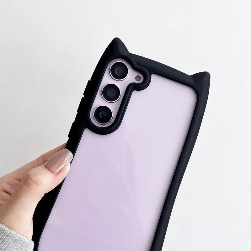 Gjennomsiktig Samsung mobildeksel med søte 3D kattører. Støtsikker og ripebestandig beskyttelse.