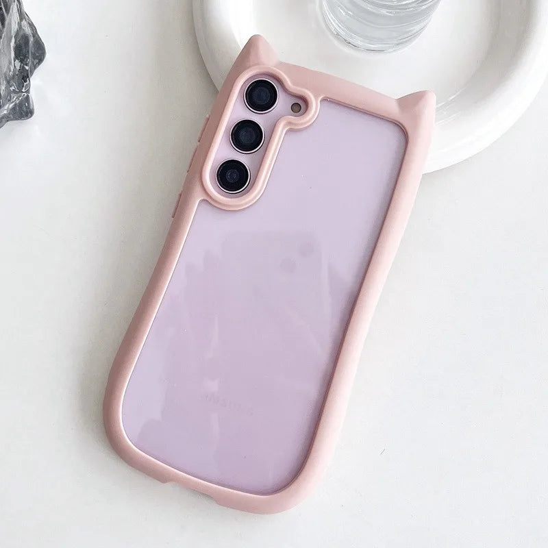 Søtt mobildeksel til Samsung med 3D kattører. Dyremotiv og gjennomsiktig design gir støtsikker beskyttelse.