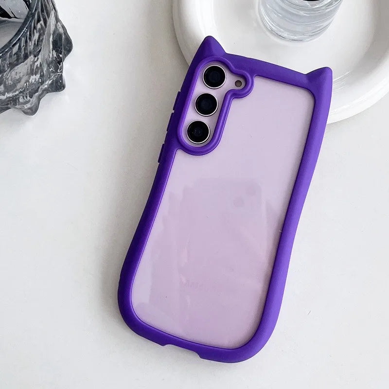 Gjennomsiktig Samsung mobildeksel med søte 3D kattører. Beskytter mot støt og riper.