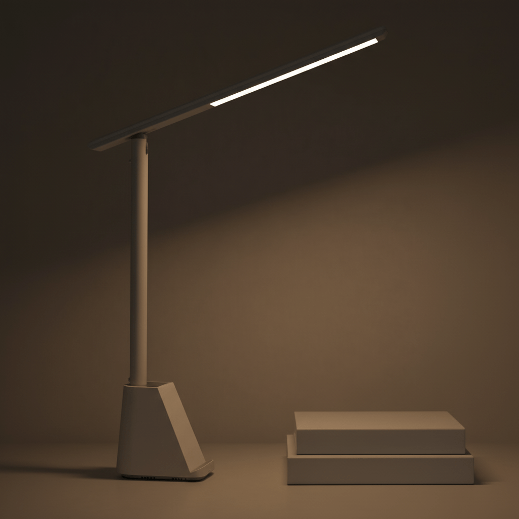 USB-drevet LED-lampe, sammenleggbar og dimbar, ideell som bærbar leselampe eller for reiser.