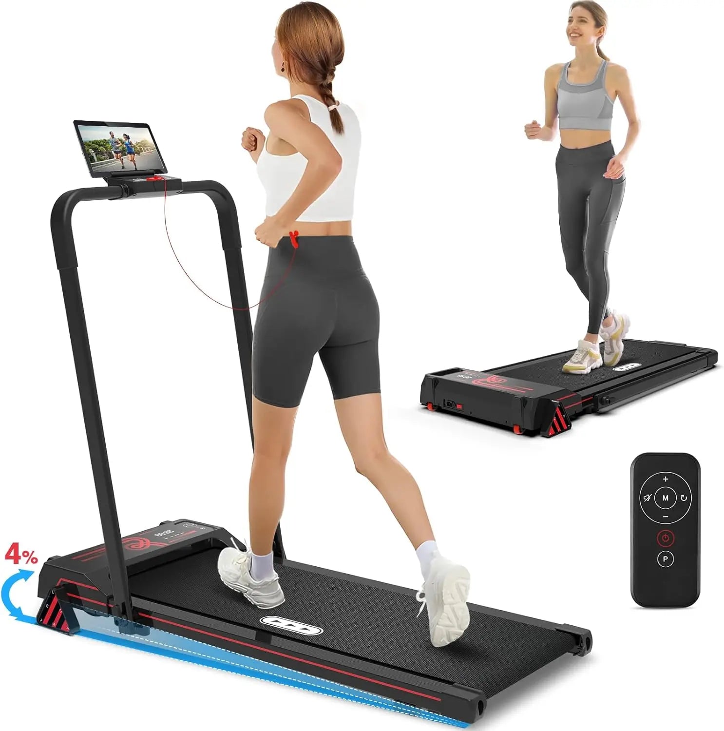 Sammenleggbar tredemølle for effektiv hjemmetrening, med justerbar hastighet og display.