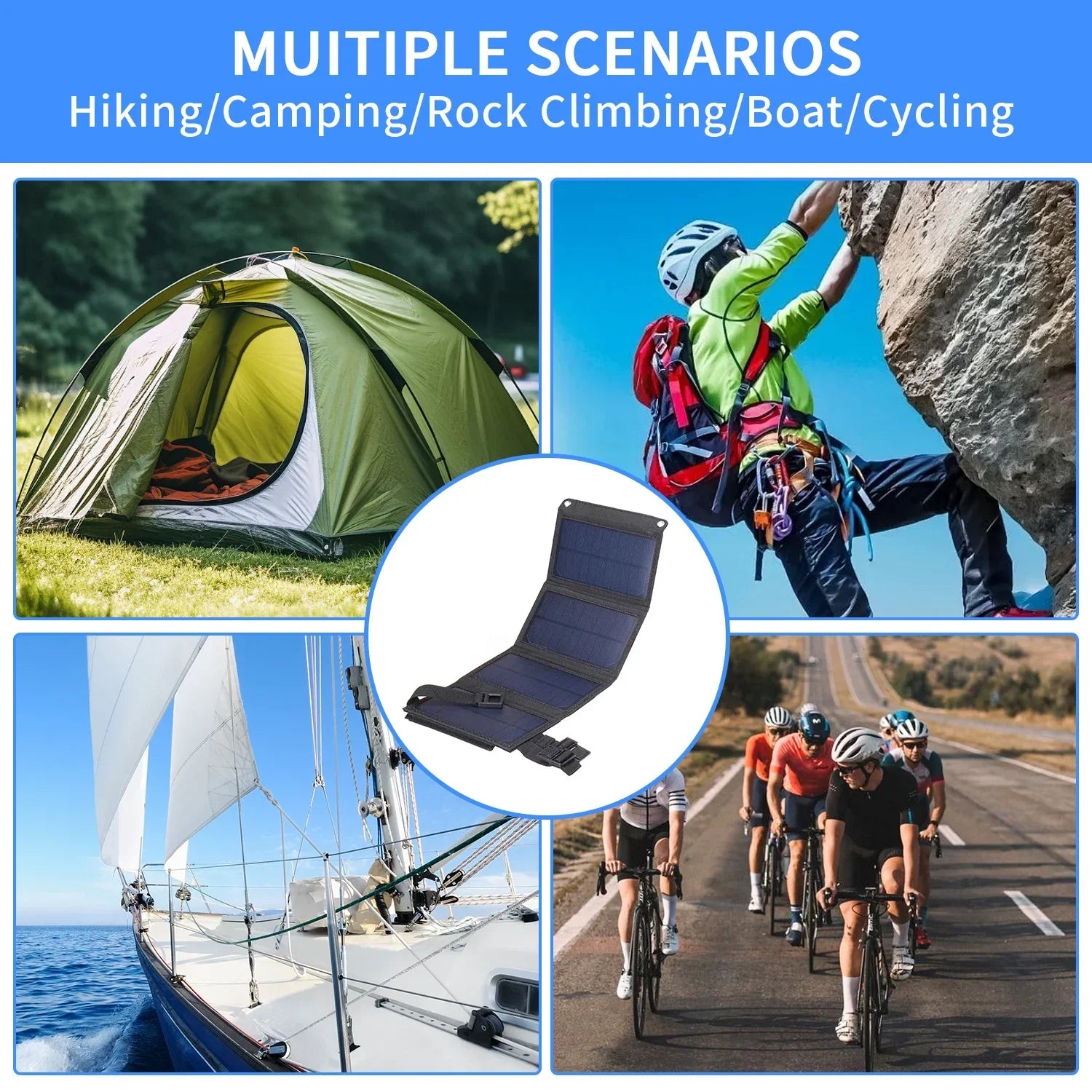 Robust bærbart solcellepanel for camping og friluftsliv, leverer pålitelig strøm utendørs.