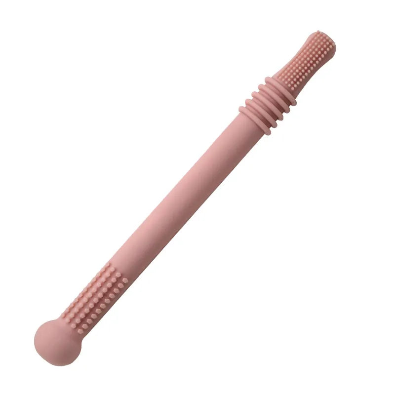 "Sanftes, BPA-freies Silikon Beißröhrchen für Babys, ergonomisch geformt zur Zahnfleischmassage und einfacher Handhabung."
