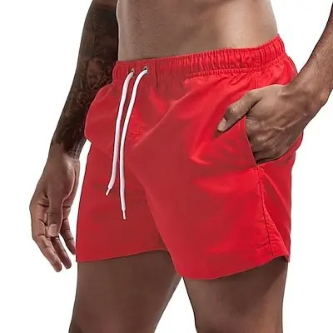 Sammenleggbar, hurtigtørkende herre badeshorts, lett å pakke for reiser.