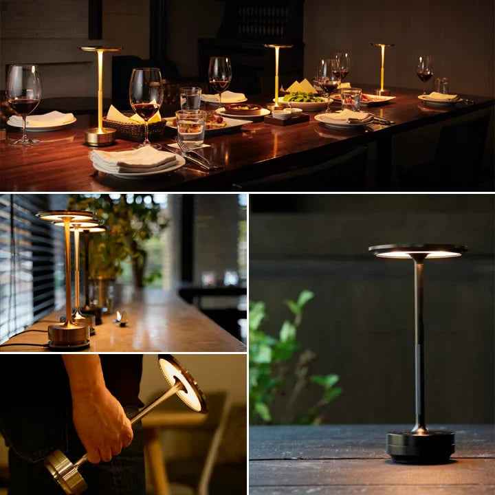 Moderne sølv touch-lampe, oppladbar, bærbar, integrert LED-belysning for ethvert rom
