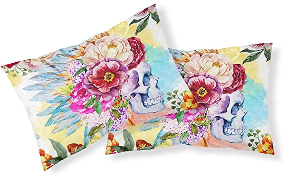 Dynetrekk i myk polyester med trendy blomsterskalle-design. Komfortabelt sengesett for soverom.