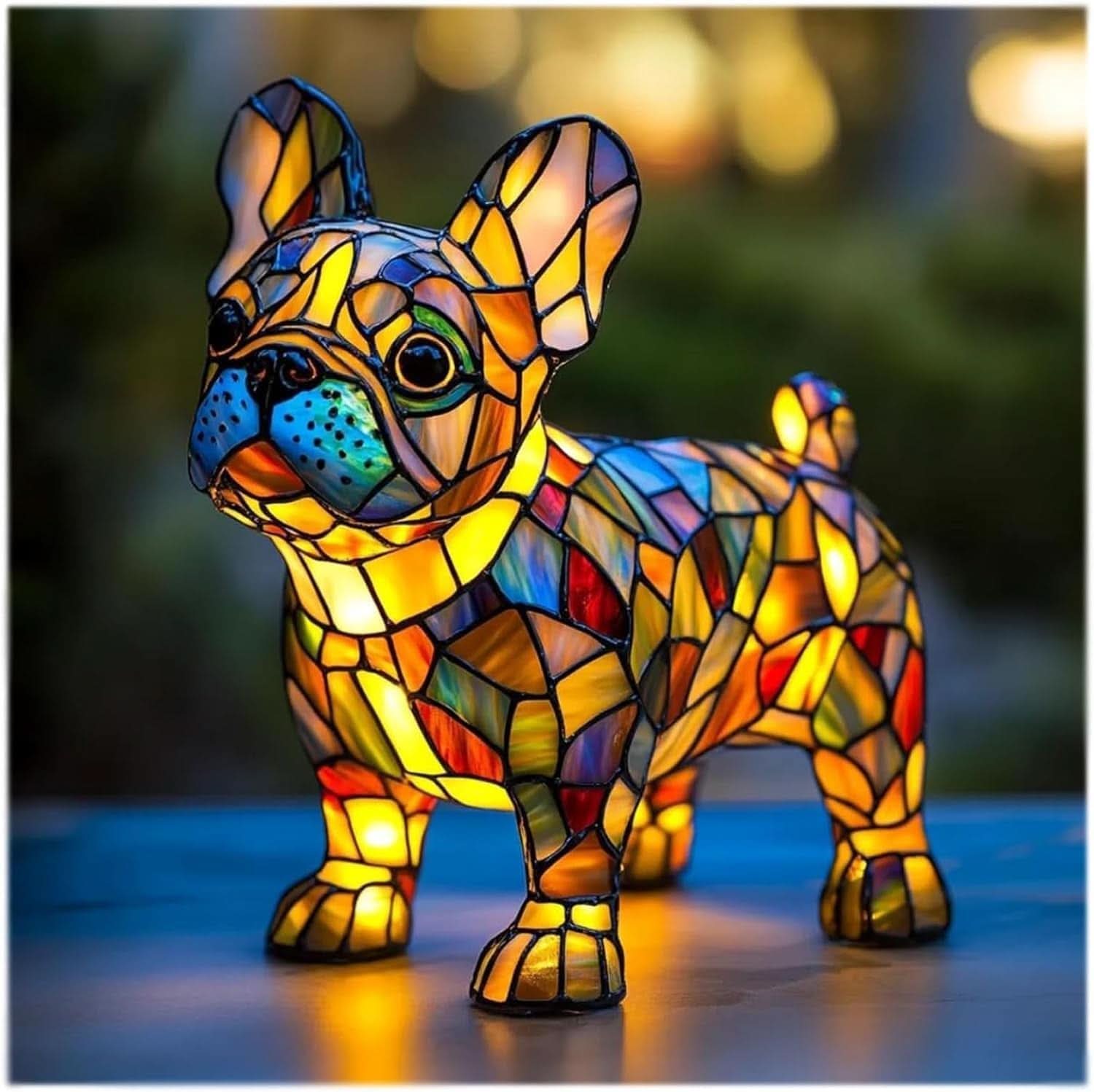 Liten LED-lampe, 15 cm, formet som en hund, med USB-port for enkel bruk.