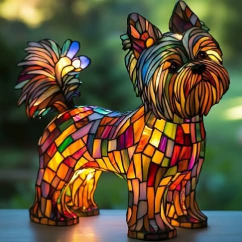 Bordlampe med LED-lys og hundedesign, 15 cm, USB-tilkobling, energibesparende.