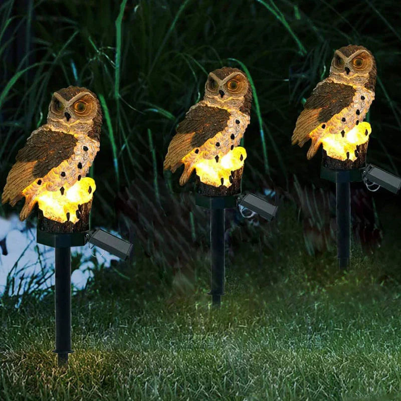 Trådløs, solcelledrevet uglelampe. Miljøvennlig hagebelysning og sjarmerende dekorasjon for uteplassen.