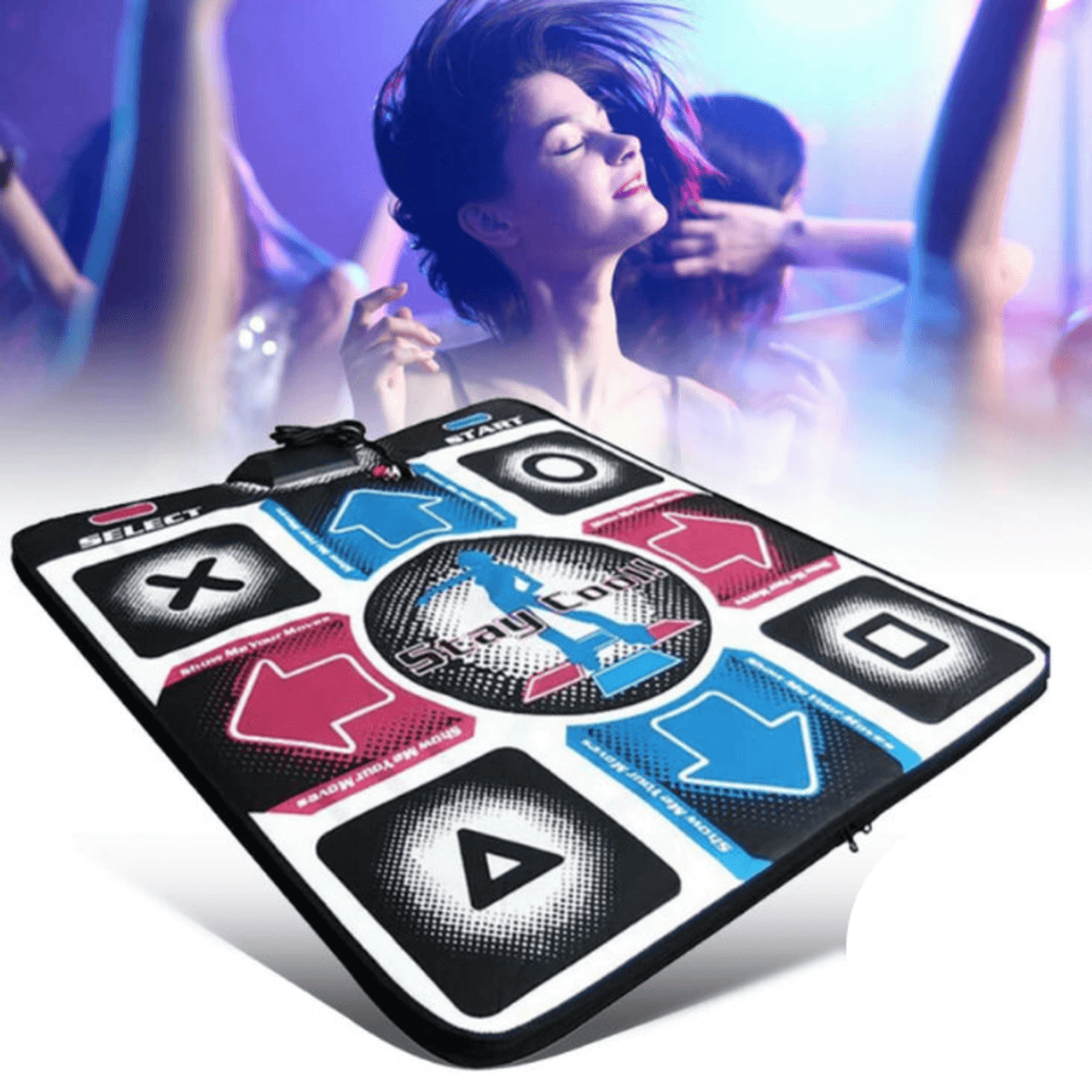 Slitesterk PVC dansematte med USB-tilkobling, gir interaktivt dansespill og god kondisjonstrening.