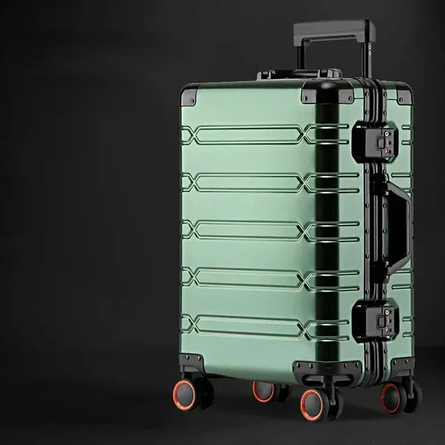 Lettmanøvrerbar reisekoffert med 4 spinnerhjul. Slitesterk aluminium-magnesium for stressfri reise.