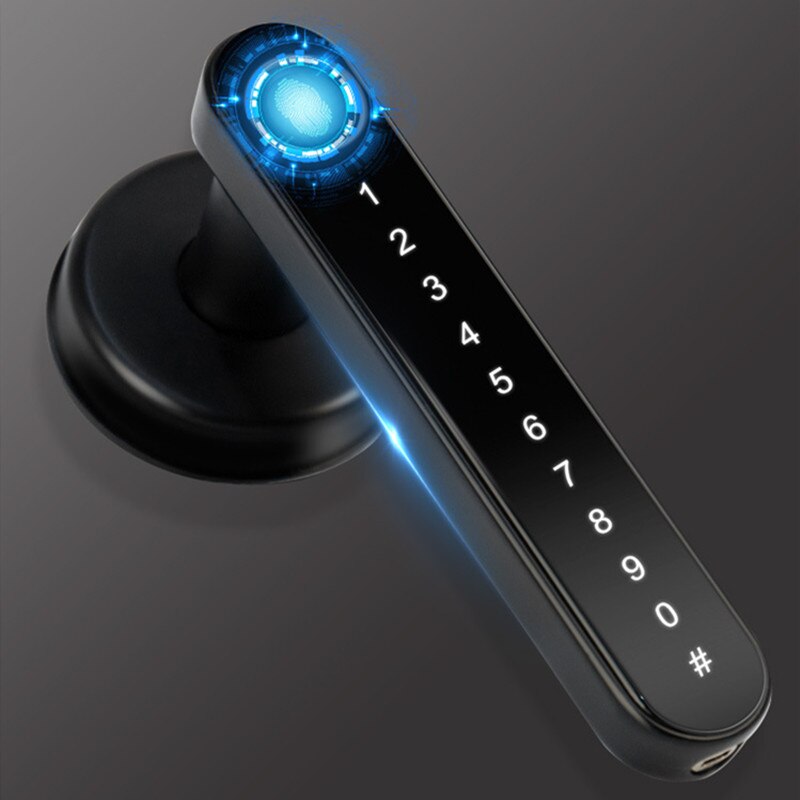 Moderne smartlås med fingeravtrykksleser og appkontroll for trådløs, nøkkelfri adgang til hjemmet.