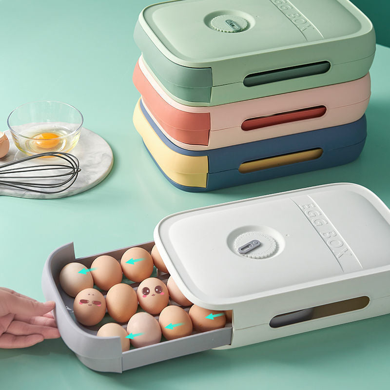 Sørger for freshe egg; smart eggoppbevaringsboks i skuffedesign til kjøleskap. Lett tilgang.