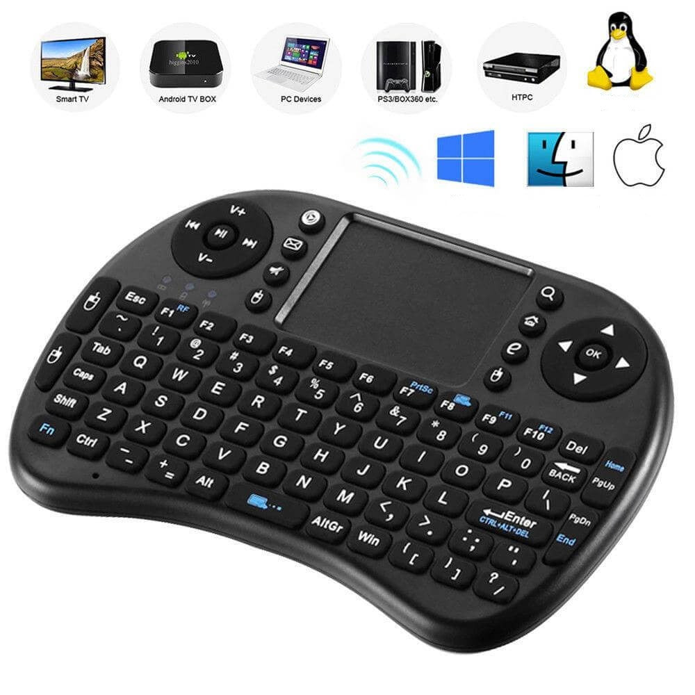 Universal trådløs tastaturfjernkontroll for PC, smart-TV og mediecenter. Med intuitiv touchpad funksjon.