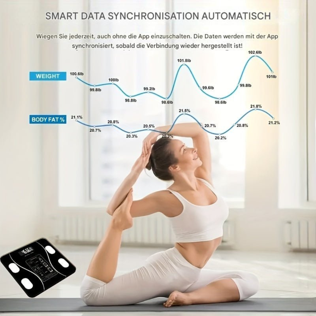 Digital vekt for kroppssammensetning. Elegant design, nøyaktige resultater, og enkel app synkronisering.