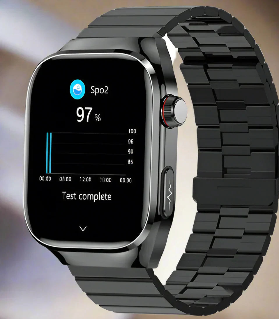 Smartklokke med blodsukkerovervåking (estimerte verdier) og hjertefrekvens for voksne, AMOLED-skjerm.