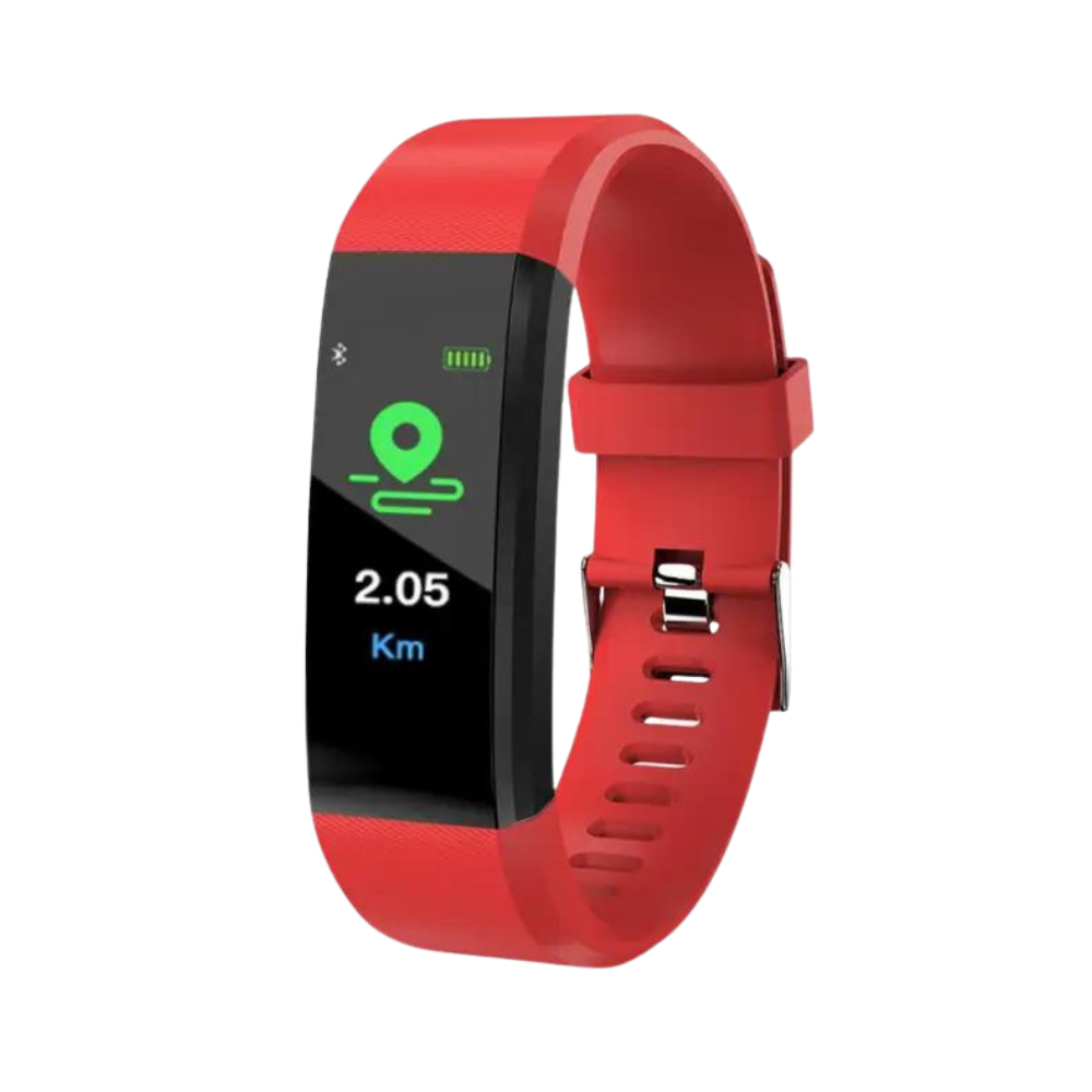 Smartklokke for seniorer med pulsmåling, svart armbånd og stor skjerm.