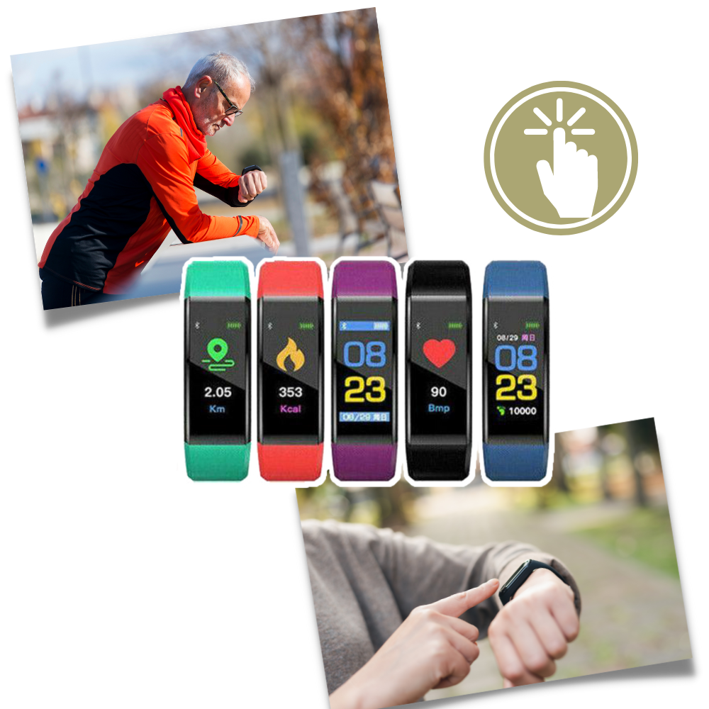 Digital klokke som wearables for seniorer, med søvnsporer og skrittellerfunksjon.