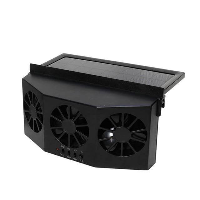 Solcelledrevet bilvifte for effektiv luftkjøling og ventilasjon i kjøretøy.