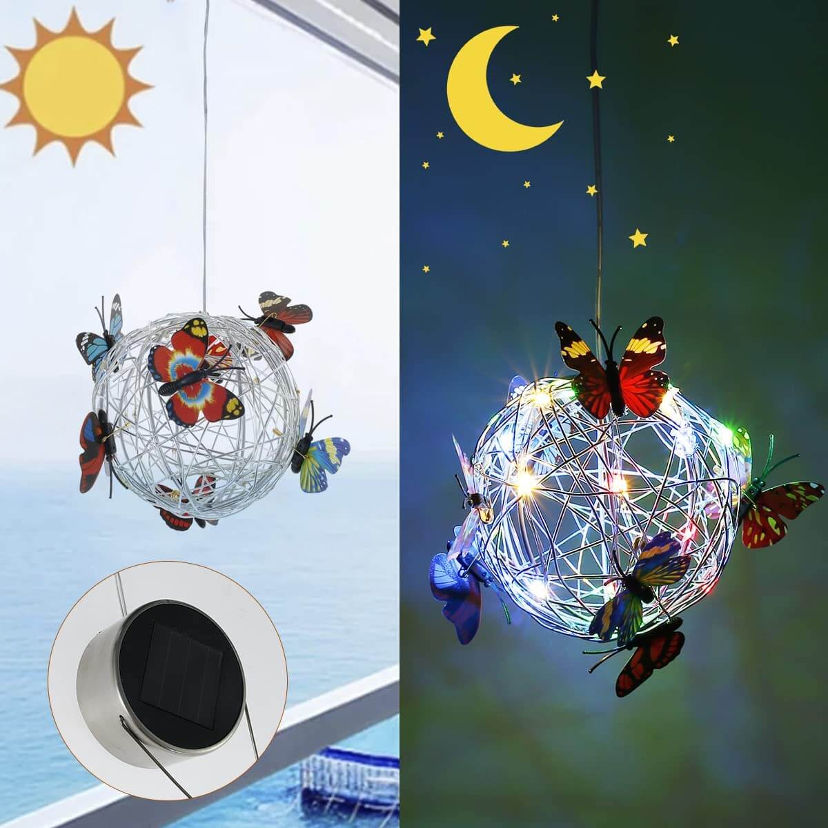 Solcelle belysning: Orb med sommerfugler, perfekt gave for hageentusiaster, utendørs.