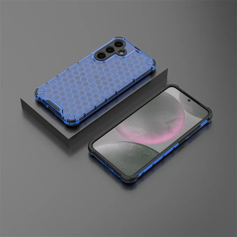 Gjennomsiktig robust mobilcover som beskytter Samsung S25 Plus mot støt og skade.