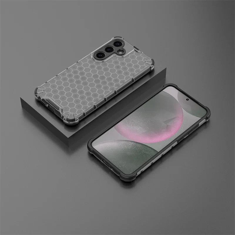 Anti-skli grep på gjennomsiktig, støtsikker mobilveske for Samsung S25. Sikker i hånden.